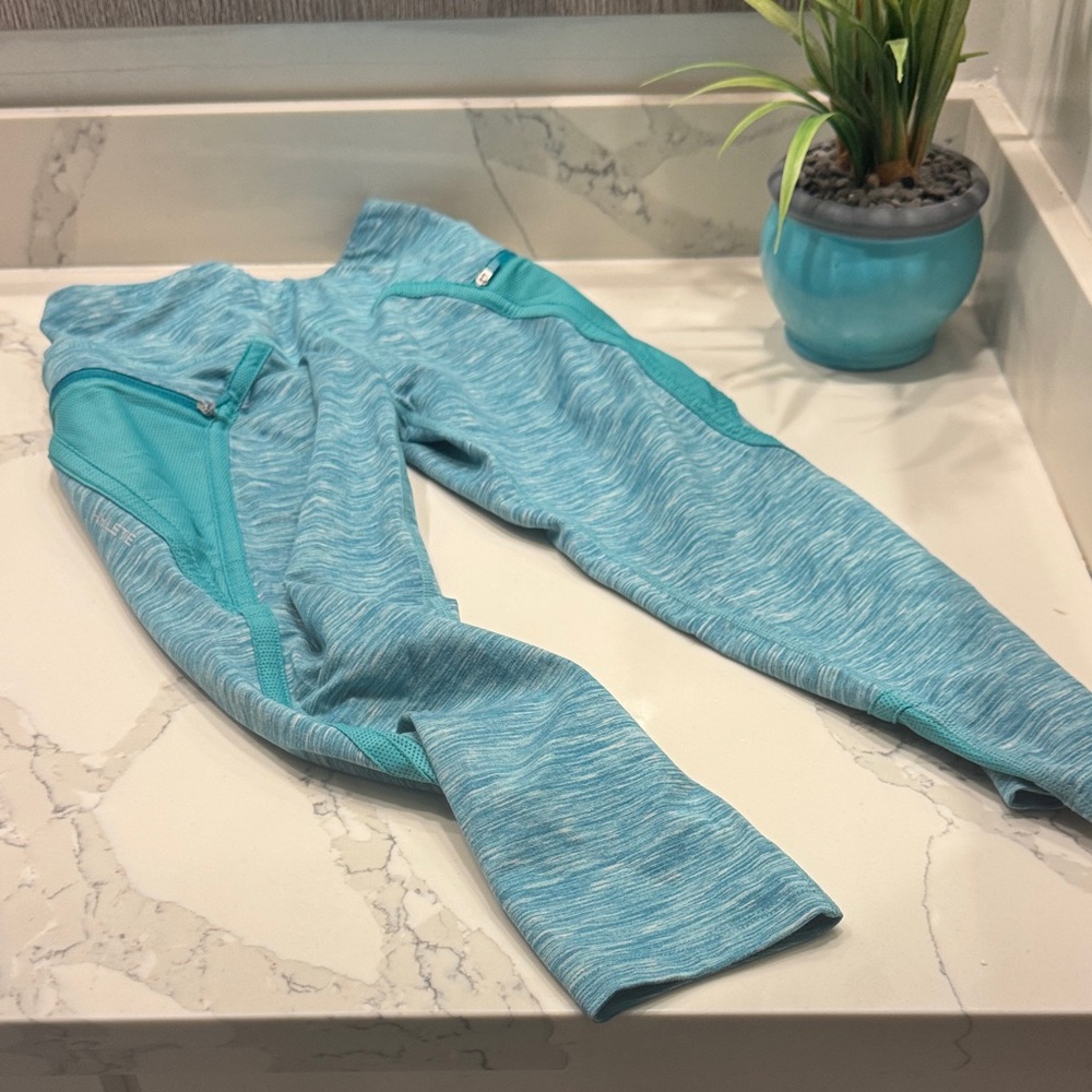 Hylete- Aqua Blue Active Leggings with Teal Accents